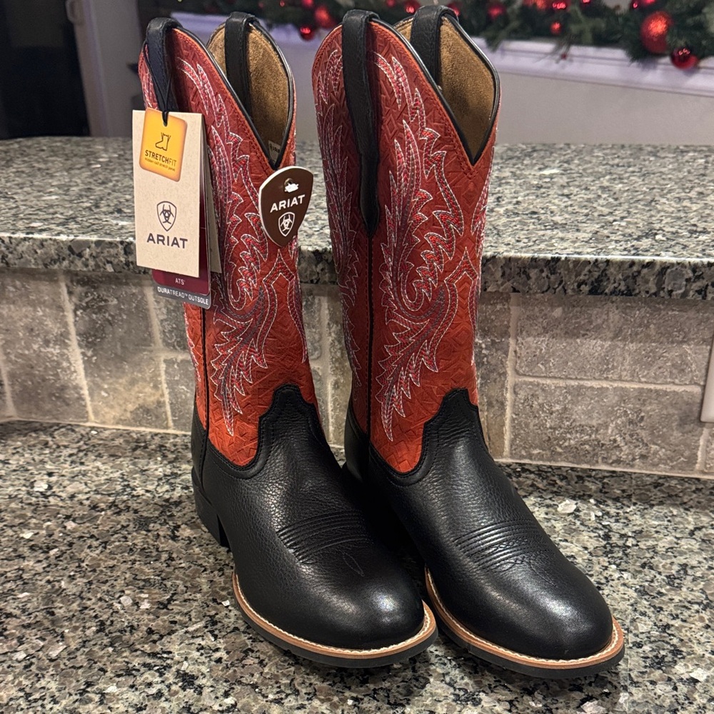 Ariat Red and Black Leather Western Boots